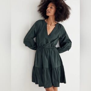 Madewell NWT Crinkle Poplin Wrap Mini Dress Dark Palm Tiered Cottagecore M